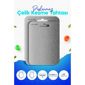 ( 2 Adet ) Paslanmaz Çelik Kesme Tahtası 34 x 24  cm ve 30 x 20  cm - Dayanıklı, Hijyenik
