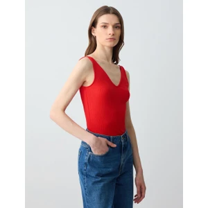 Jimmy Key Kırmızı Dar Kesim V Yaka Örme Atlet