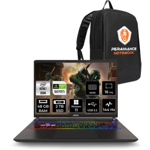Msı Vector 16 Hx Aı Intel Core Ultra 7 255HX 48GB 2tb SSD RTX5070TI/12GB 140W 16" Fhd+ 144Hz W11H Taşınabilir Bilgisayar & Per4 Çanta A2XWHG091XTRP369