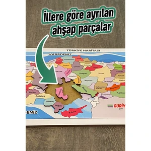 Ahşap Renkli Türkiye Haritası Ahşap Puzzle Yapboz 23X45 cm