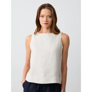 Jimmy Key Taş Yuvarlak Yaka Kolsuz Dokuma Keten Bluz