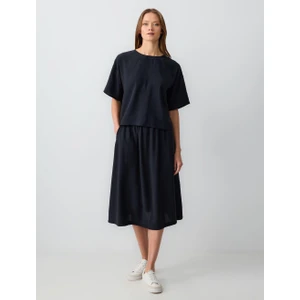 Jimmy Key Siyah Rahat Kesim Yüksek Bel Dokuma Midi Etek