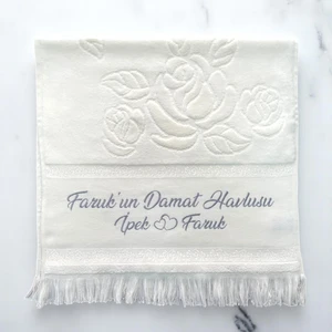 Kişiye Özel Isim Işlemeli Kadife Etamin Çeyizlik Söz  Damat Havlusu