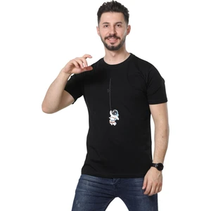 Regular Fit Bisiklet Yaka %100 Pamuk Basic Düz Kısa Kollu Tişört Astronot Baskılı