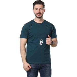Regular Fit Bisiklet Yaka %100 Pamuk Basic Düz Kısa Kollu Tişört Astronot Baskılı