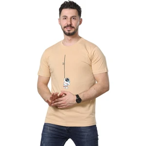 Regular Fit Bisiklet Yaka %100 Pamuk Basic Düz Kısa Kollu Tişört Astronot Baskılı