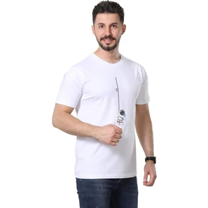 Regular Fit Bisiklet Yaka %100 Pamuk Basic Düz Kısa Kollu Tişört Astronot Baskılı