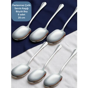 Çelik 25 cm 6 Adet Büyük Boy Servis Kaşığı / Sunum Kaşığı