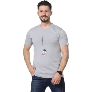 Regular Fit Bisiklet Yaka %100 Pamuk Basic Düz Kısa Kollu Tişört Astronot Baskılı