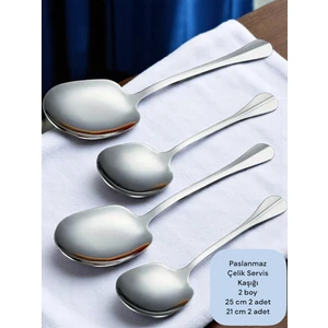 Çelik 25 cm 2 Adet 21 cm 2 Adet Büyük Küçük Boy Servis Kaşığı / Sunum Kaşığı