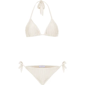 Zigzag Desen Bej Bağlamalı Bikini Takım