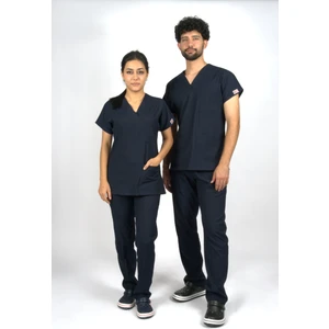 Seza Tekstil Lacivert Premium Flex  Likralı Scrubs Doktor Hemşire Üniforma Takım