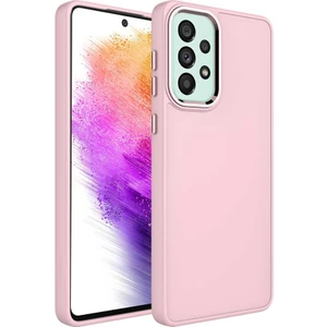 Uzaklarda Arama  Samsung Galaxy A23 Kılıf Metal Çerçeve ve Buton Tasarımlı Silikon Uzrm Luna Kapak-Pembe