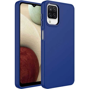 Uzaklarda Arama  Samsung Galaxy M12 Kılıf Metal Çerçeve ve Buton Tasarımlı Silikon Uzrm Luna Kapak-Lacivert
