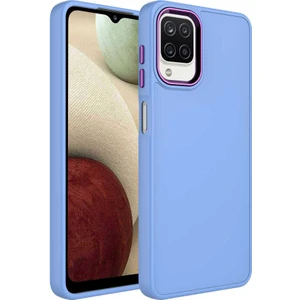 Uzaklarda Arama  Samsung Galaxy A12 Kılıf Metal Çerçeve ve Buton Tasarımlı Silikon Uzrm Luna Kapak-Lila