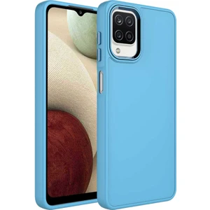 Uzaklarda Arama Samsung Galaxy A22 4g Kılıf Metal Çerçeve ve Buton Tasarımlı Silikon Uzrm Luna Kapak-Sierra Mavi