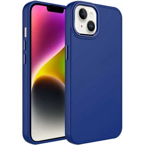 Uzaklarda Arama  Apple iPhone 14 Plus Kılıf Metal Çerçeve ve Buton Tasarımlı Silikon Uzrm Luna Kapak-Lacivert