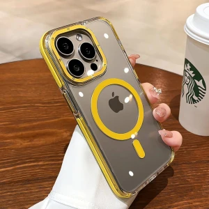 Apple iPhone 15 Pro Max Hava Yastığı Zırhlı Kaymaz Şeffaf Kılıf Magsafe Şarj Uyumlu