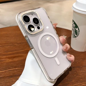 Apple iPhone 15 Pro Max Hava Yastığı Zırhlı Kaymaz Şeffaf Kılıf Magsafe Şarj Uyumlu