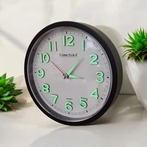 Fosforlu 3D Kabartma Rakam Mini Küçük Saat Duvar Saati Çap 22  cm  Siyah