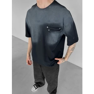 Abluka Online Erkek Yazlık Bisiklet Yaka Oversize Çift Katman Cepli T-Shirt Siyah