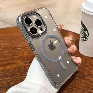 Apple iPhone 14/15 Plus Uyumlu Hava Yastığı Zırhlı Kaymaz Şeffaf Kılıf Magsafe Şarj Uyumlu