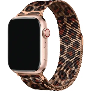 Apple Watch 7 8 9 41MM 10 42MM Leopar Desenli Kordon Milano Loop Metal Kordon