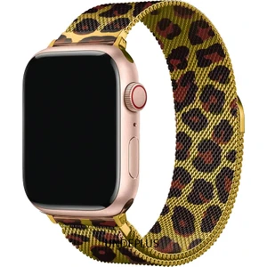 Apple Watch 10 42MM - 38/40/41MM Leopar Desenli Kordon Milano Loop Metal Kordon 2/3/4/5/6/se/7/8/9