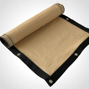 %95'lik Gölgelik-Bahçe Çit Filesi-Premium Şeritli Halkalı - Koyu Bej  - 5m Yükseklik