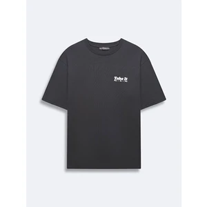 Erkek Basıc Sırtı Baskılı Rahat Kesim Loose Antrasit T-shırt