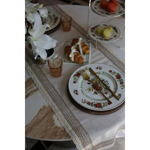 Beige Keten Runner Dantelli