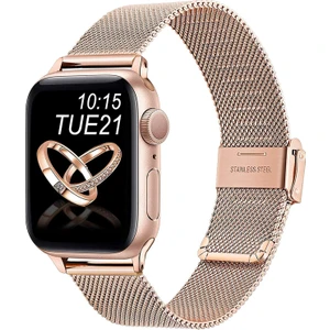 Buckle Milano Çelik Kordon, Apple Watch Series SE/11/10/9/8/7/6/5/4/3 46mm/45mm/44mm ile Uyumlu, Rose Gold