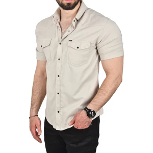 Slim Fit Pamuklu Kot Gömlek Kolay Ütülenebilir Çıt Çıtlı Likralı Spor Gömlek 2502504