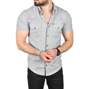Slim Fit Pamuklu Kot Gömlek Kolay Ütülenebilir Çıt Çıtlı Likralı Spor Gömlek 2502504