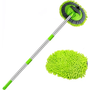 Uzun Saplı 2'si 1 Arada Mikrofiber Araba Yıkama Fırçası Mop Seti + 1 Yedek Başlık Hediye