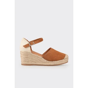 Taba Deri Kadın Dolgu Topuk Ayakkabı