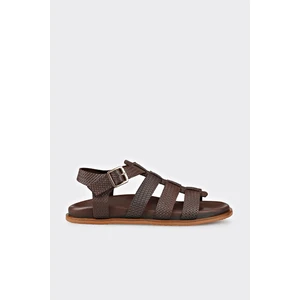 Kahve Deri Kadın Düz Sandalet