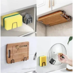 4 Adet Bulaşık Süngeri Tutacağı Yapışkanlı Paslanmaz Çelik Bulaşık Sünger Tutucu Çok Amaçlı Askı