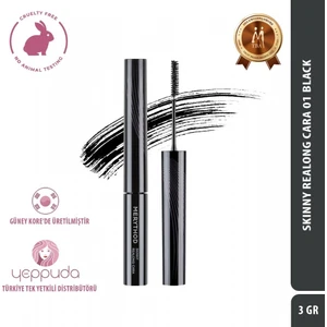 Skinny Realong Cara 01 Black - Topaklanma Yapmayan Suya Dayanıklı Ince Fırçalı Siyah Maskara
