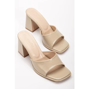 Dilimler Ayakkabı Büyük Beden Kadın Topuklu Terlik Siyah Rugan Ince Bantlı