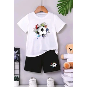 Baskılı Bisiklet Yaka Erkek ve Kız Çocuk Takımı Pamuklu T-Shirt ve Şort, Yazlık Konforlu Takım