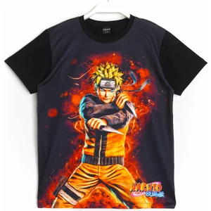 3D Baskılı Anime Naruto Uzumaki Unisex Çocuk Yetişkin Yazlık Siyah Tişört 001-0001768