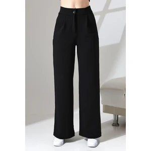 Balta Collection Kadın Yüksek Bel Pileli Düğmeli Likralı Esnek Rahat Kalıp Palazzo Pantolon