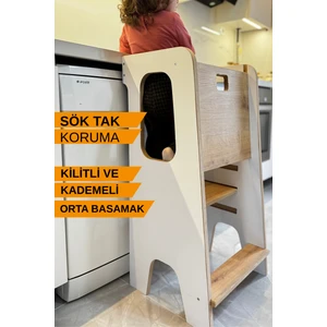 Montessori Öğrenme Kulesi, Çıkarılabilir Güvenlik Parçası ve Ayarlanabilir Yükseklikli Çocuk Öğrenme Kulesi