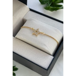 Gold Renk Asansörlü Renk Atmaz Ayarlanabilir Zirkon Taşlı Yıldız Detay Kadın Bileklik