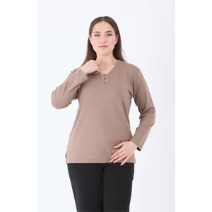 Kadın Orta Yaş ve Üzeri V Yaka Likralı Vizon Anne Penye Bluz