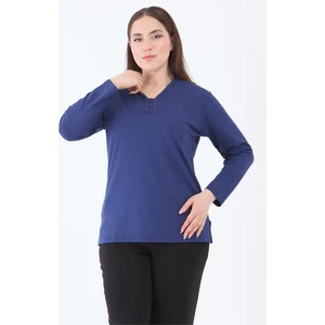 Kadın Orta Yaş ve Üzeri V Yaka Likralı Indigo Anne Penye Bluz