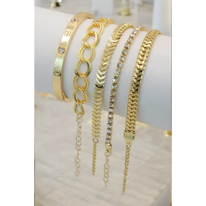 5 Parçalı Her Bileğe Uygun Gold Renk Kadın Bileklik Seti