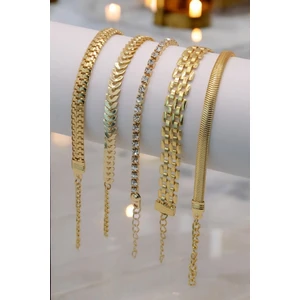 5 Parçalı Her Bileğe Uygun Gold Renk Kadın Bileklik Seti