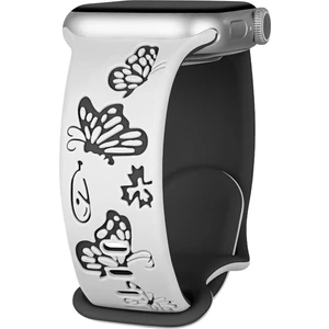Apple Watch 42 44 45 46 49 mm Series 10 9 8 7 Se 6 5 4 3 Uyumlu Kelebek Desen Yumuşak Silikon Kordon